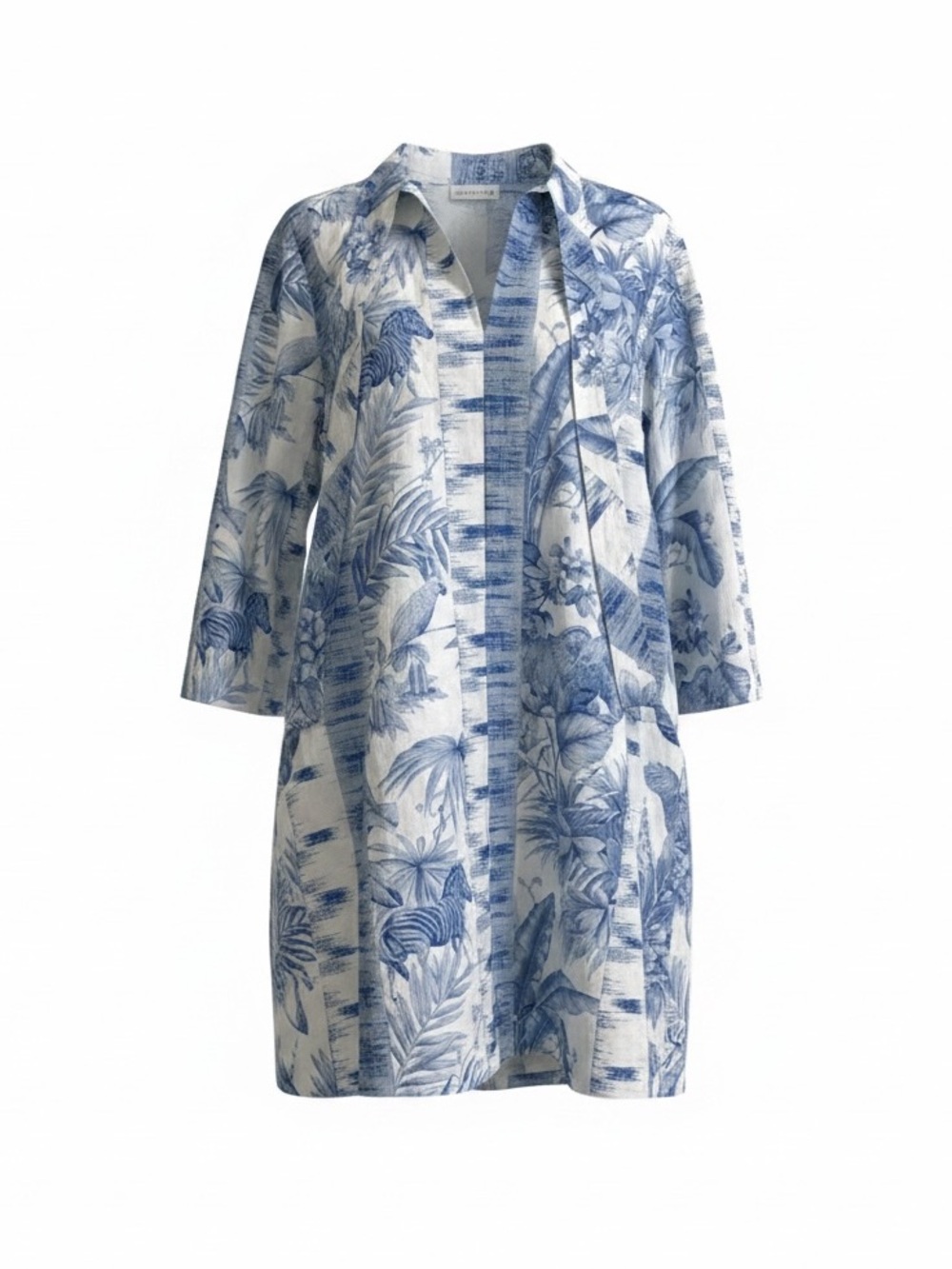 TUCKERNUCK Safari Toile 3/4 Sleeve Mini Dress White Blue
